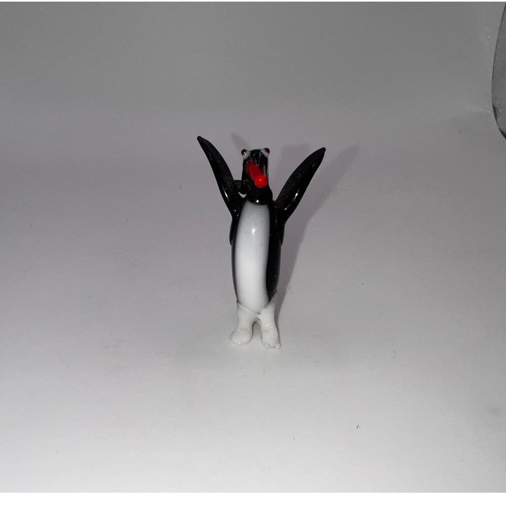 Vintage Hand-Blown Miniature Glass Penguin Figurine Trinket Shelf Tiny Animals
